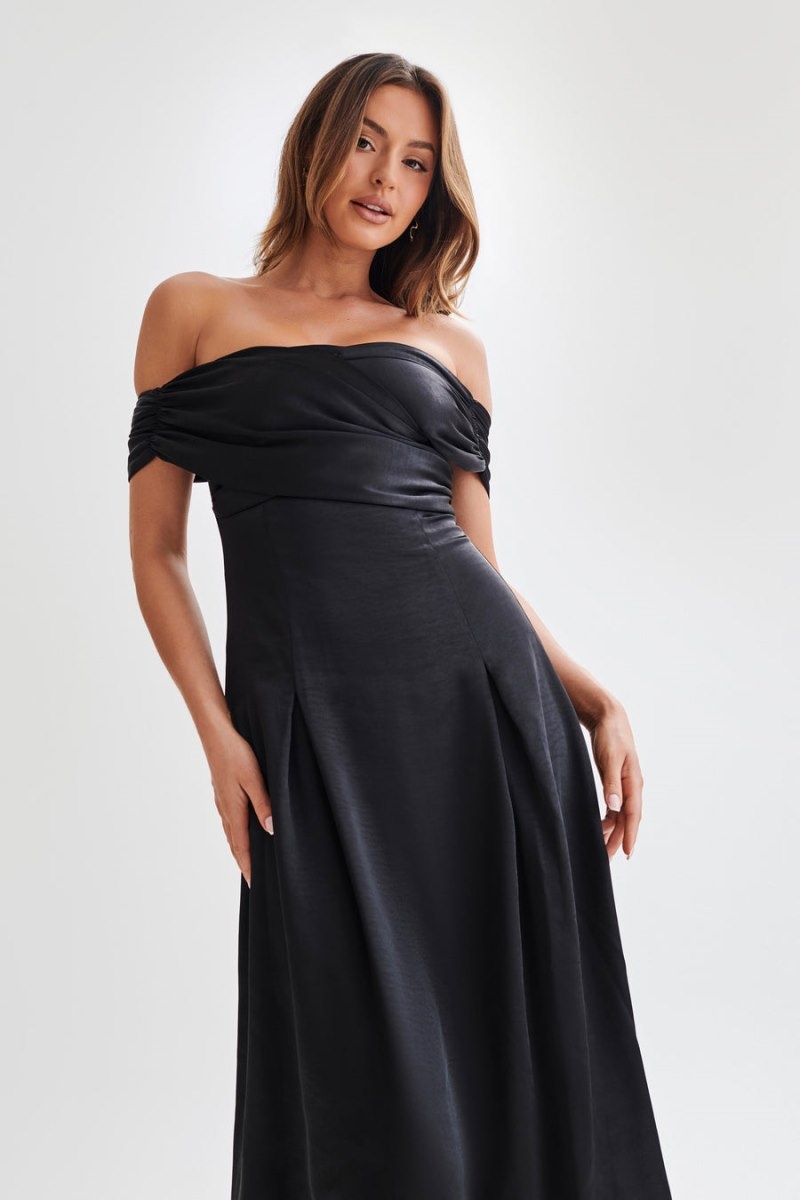 Women's Meshki Sofie Off Shoulder Midi Dress Black Australia | K4X-1629