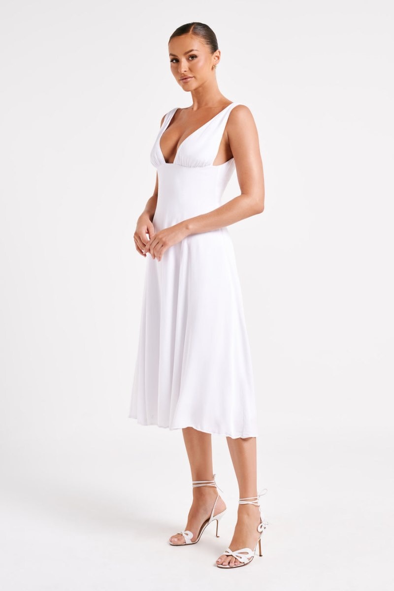 Women's Meshki Soledad Gathered Midi Dress White Australia | G9Y-2736