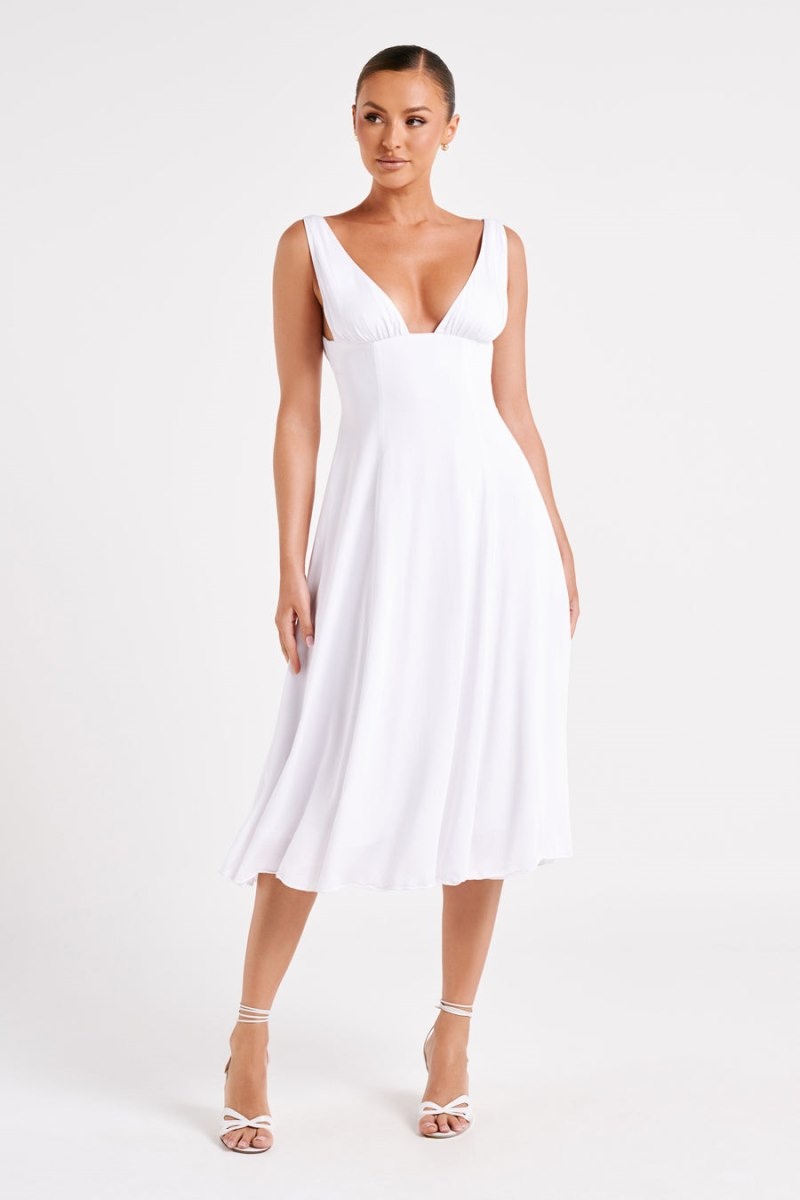 Women's Meshki Soledad Gathered Midi Dress White Australia | G9Y-2736