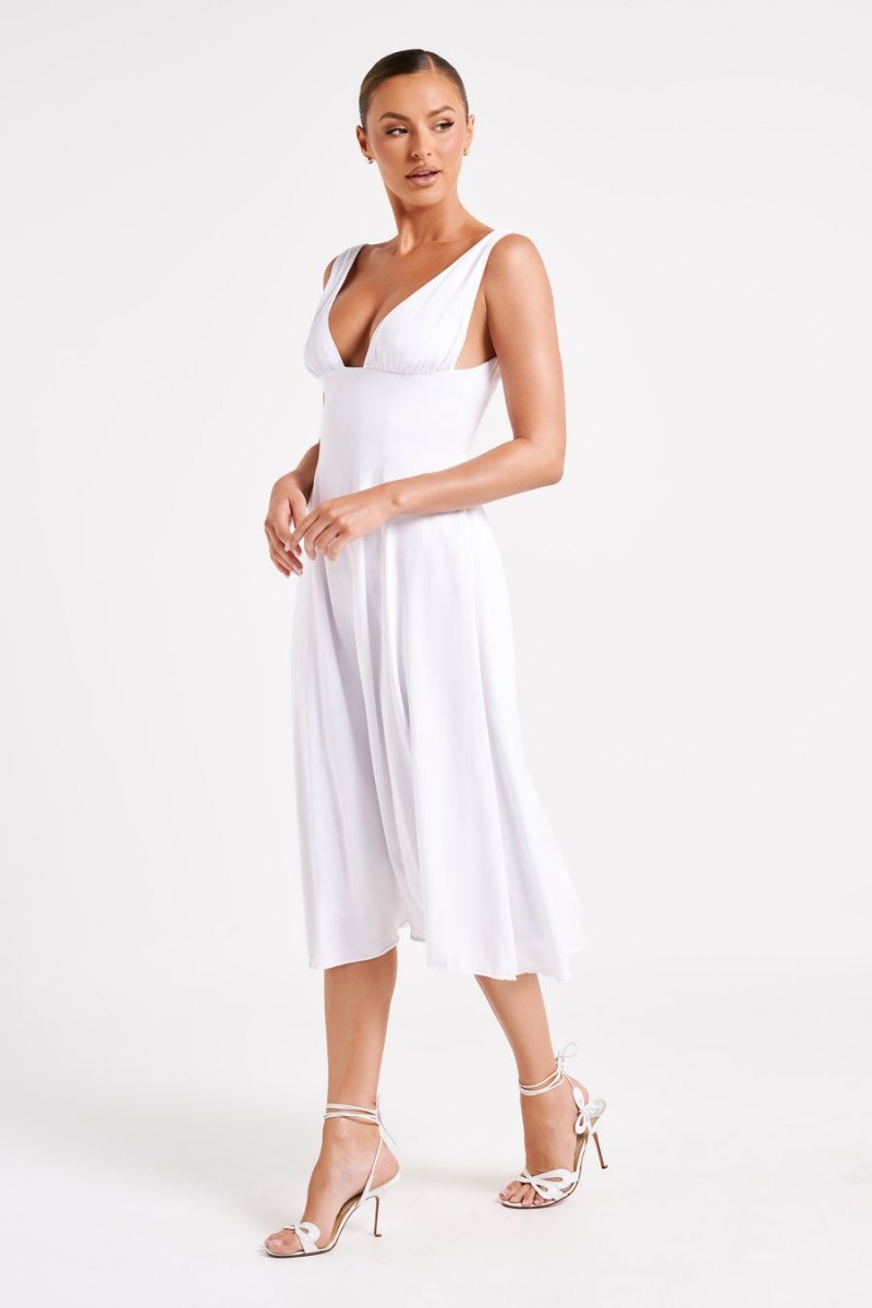 Women's Meshki Soledad Gathered Midi Dress White Australia | G9Y-2736