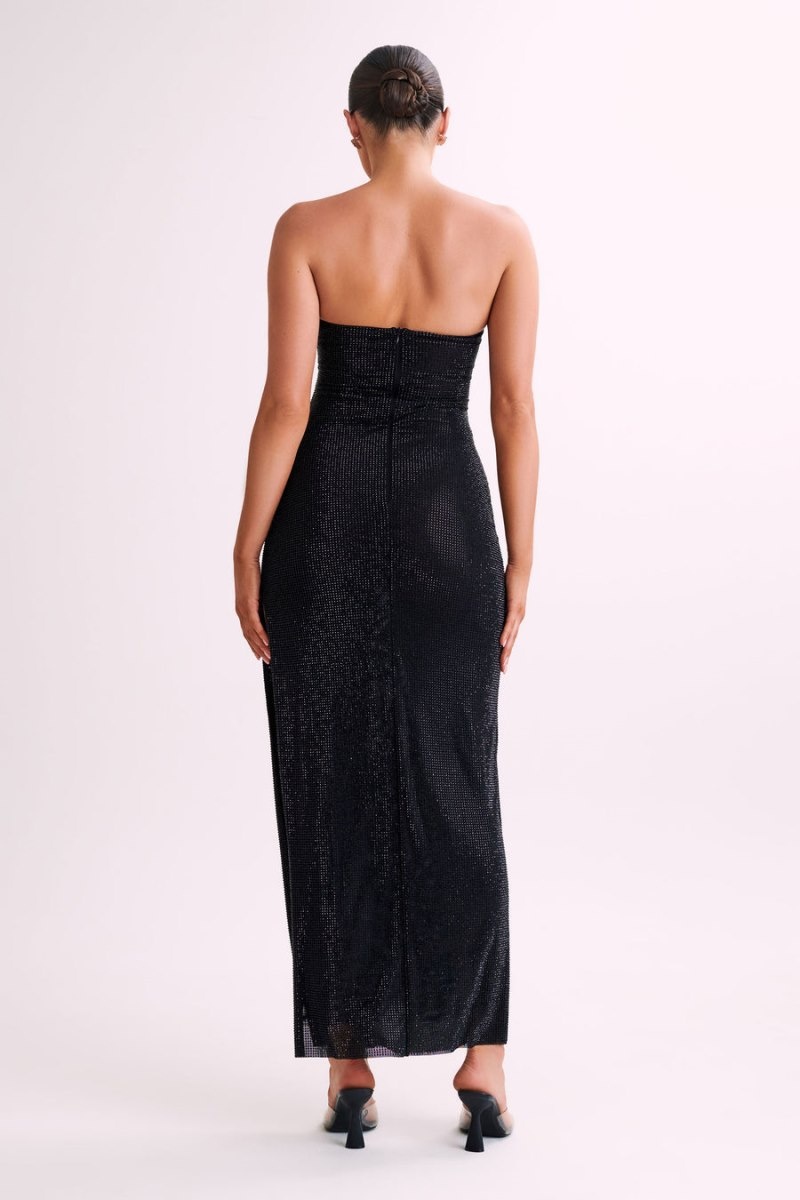 Women's Meshki Stassie Strapless Rose Diamante Maxi Dress Black Australia | B8K-9048