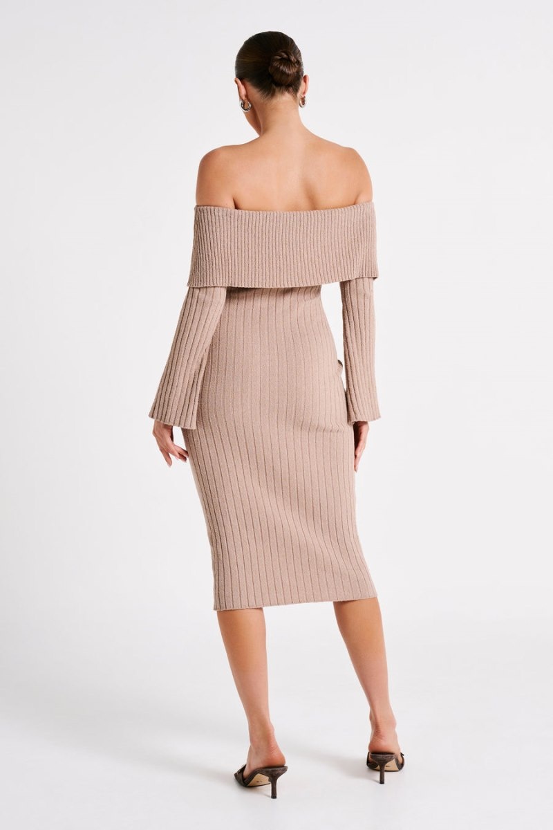 Women's Meshki Stefania Off Shoulder Knit Midi Dress Skin Pink Australia | J4V-9402