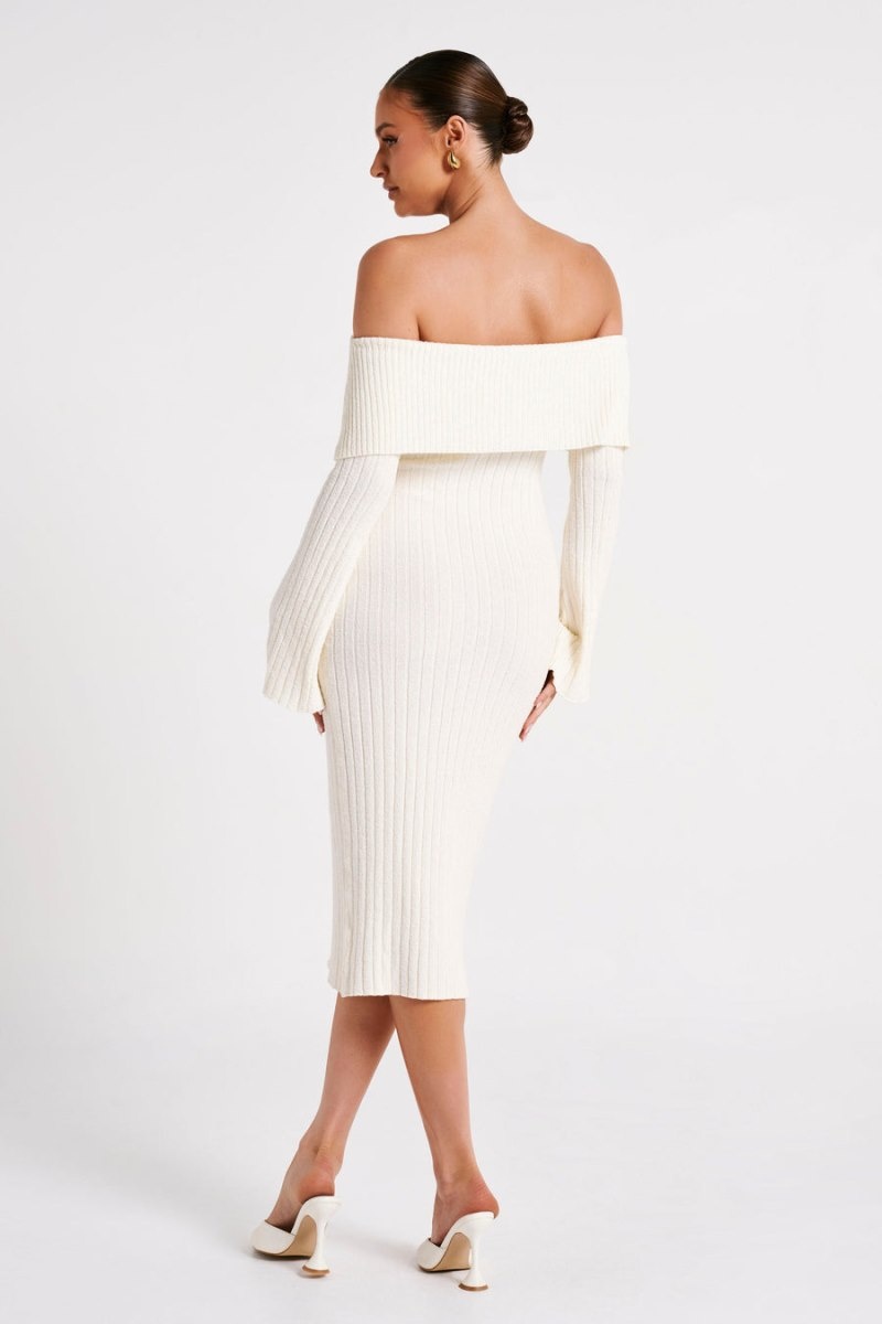 Women's Meshki Stefania Off Shoulder Knit Midi Dress White Australia | T2P-3572