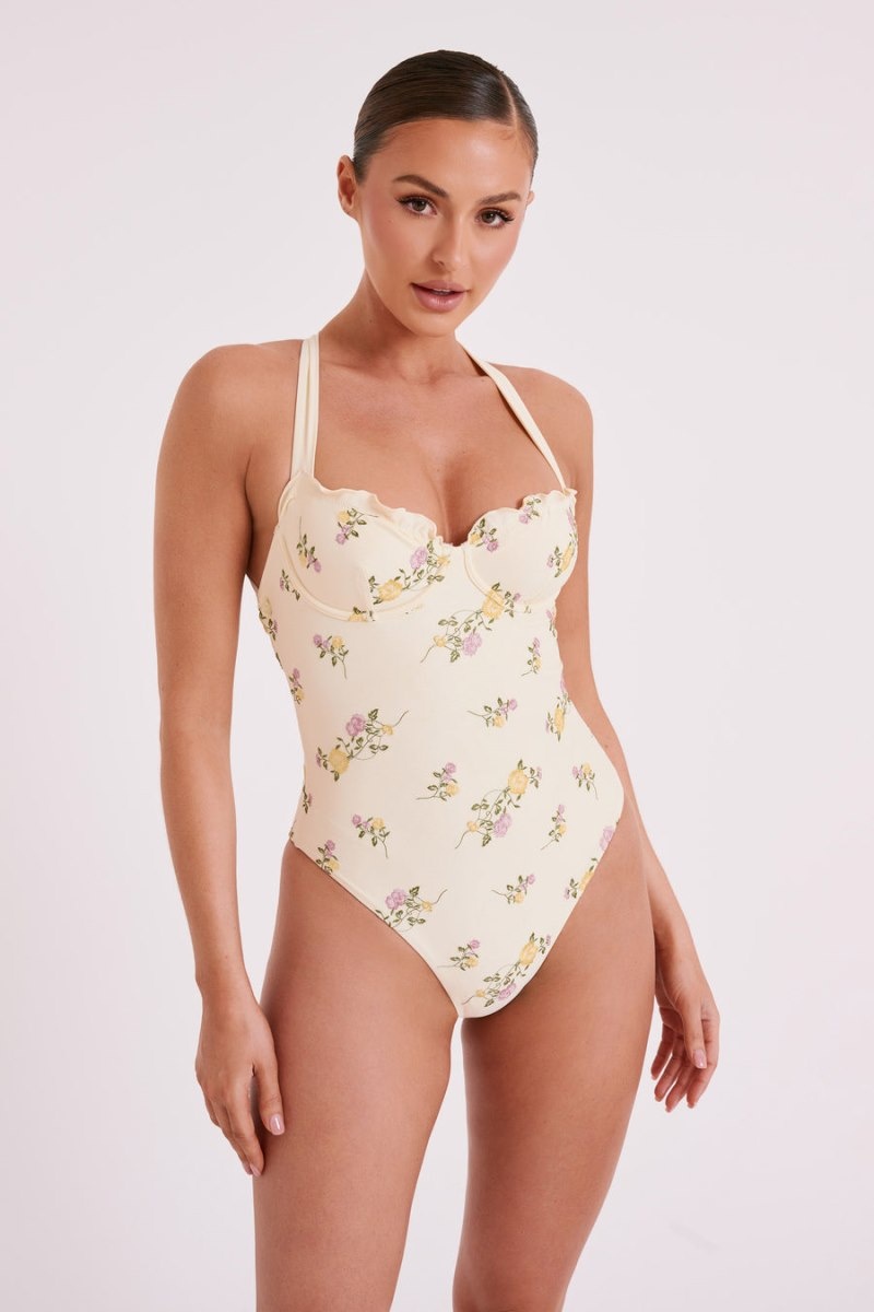 Women's Meshki Stephanie Embroidered One Piece Swimsuit White Australia | H6E-6500