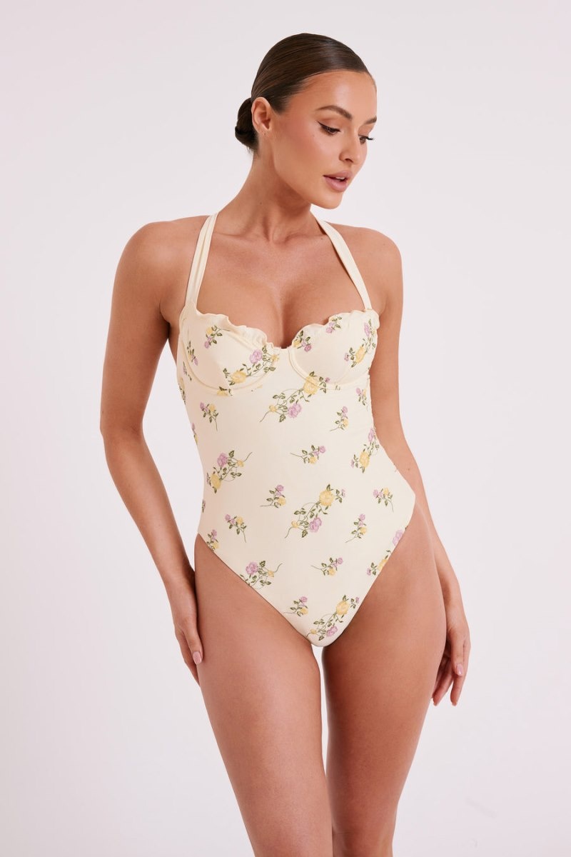 Women's Meshki Stephanie Embroidered One Piece Swimsuit White Australia | H6E-6500