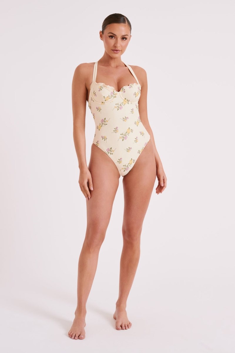 Women's Meshki Stephanie Embroidered One Piece Swimsuit White Australia | H6E-6500