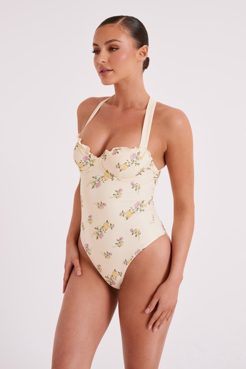 Women's Meshki Stephanie Embroidered One Piece Swimsuit White Australia | H6E-6500