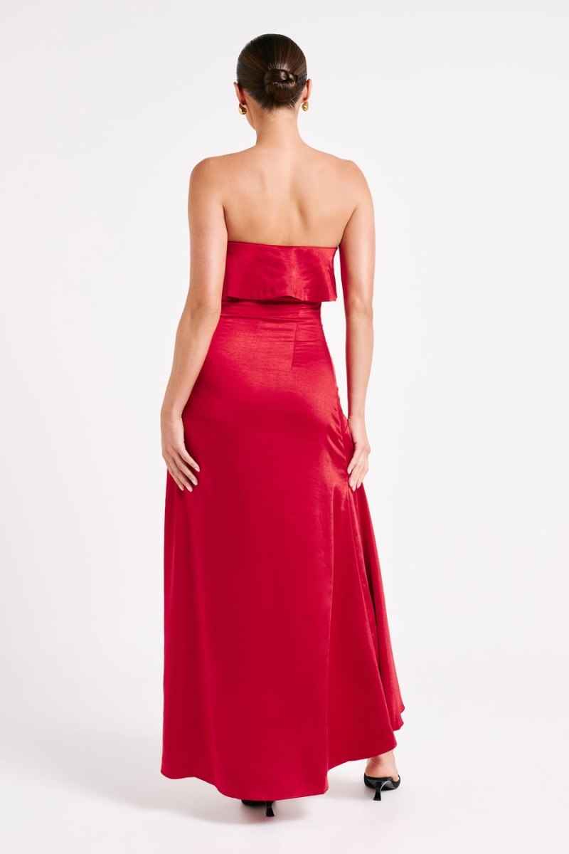 Women's Meshki Sulianna Strapless Ruffle Midi Dress Red Australia | K6W-0022