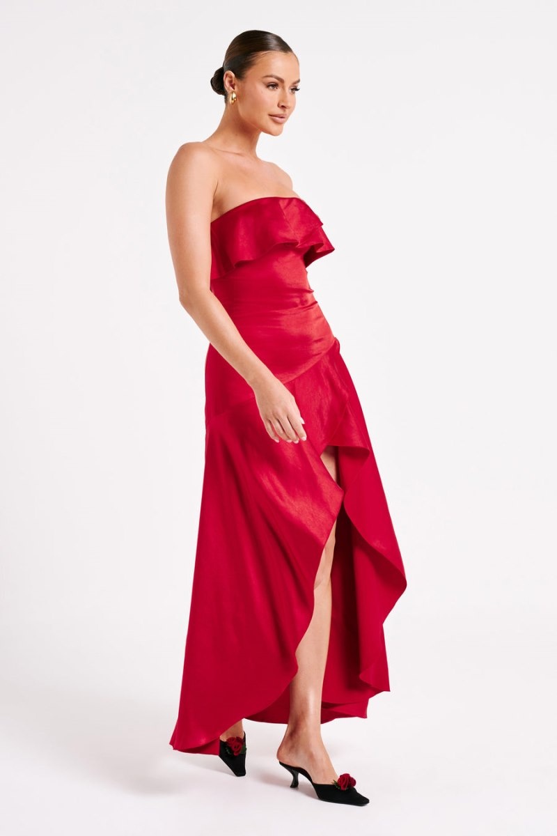 Women's Meshki Sulianna Strapless Ruffle Midi Dress Red Australia | K6W-0022