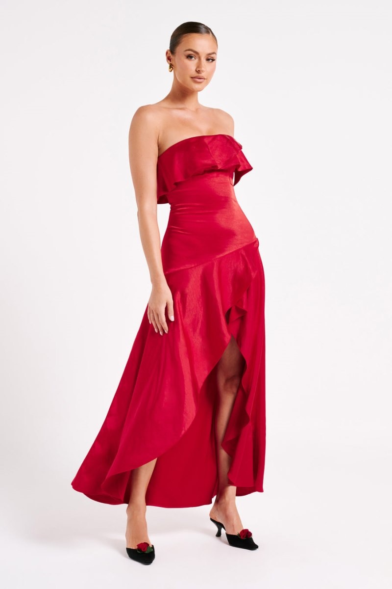 Women's Meshki Sulianna Strapless Ruffle Midi Dress Red Australia | K6W-0022