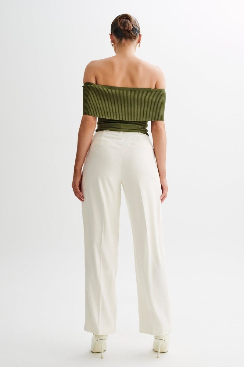 Women's Meshki Susanna Off Shoulder Knit Tops Olive Australia | X2Z-5255