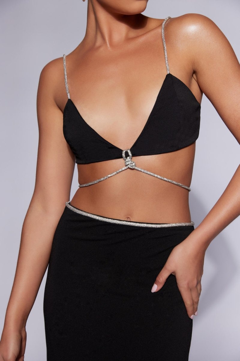 Women's Meshki Sweeney Diamante Bralette Tops Black Australia | L6E-8053