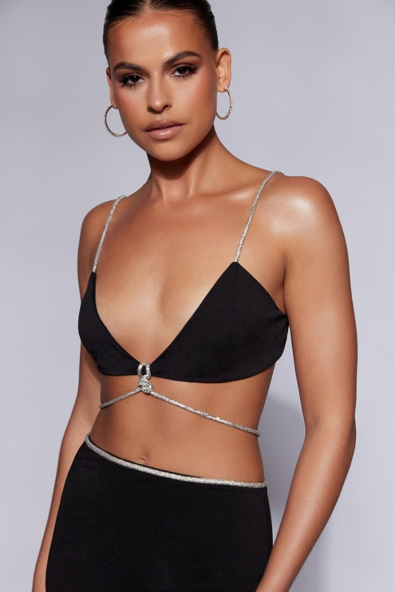 Women's Meshki Sweeney Diamante Bralette Tops Black Australia | L6E-8053