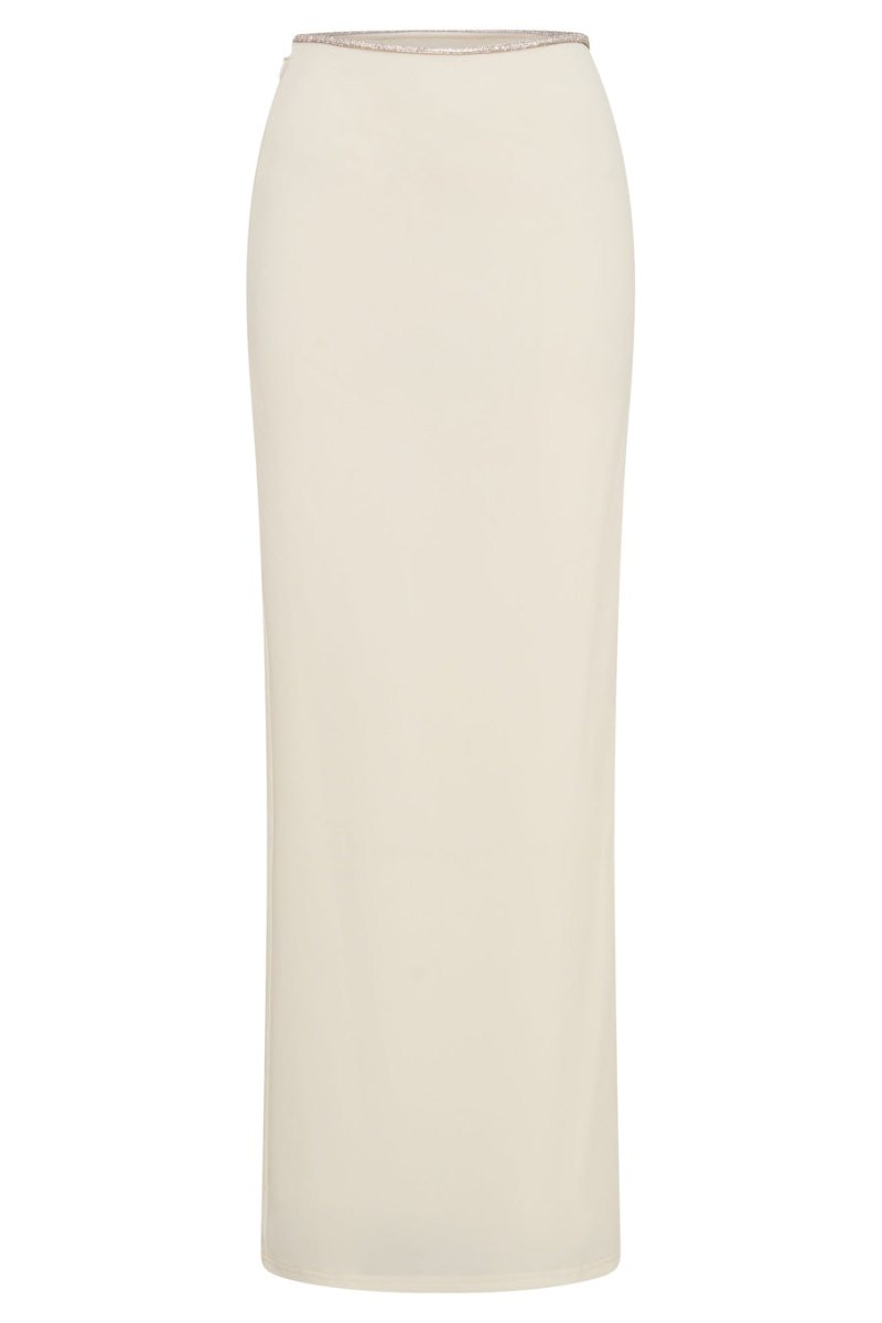 Women's Meshki Sweeney Diamante Maxi Split Skirts Cream Australia | P0J-4073