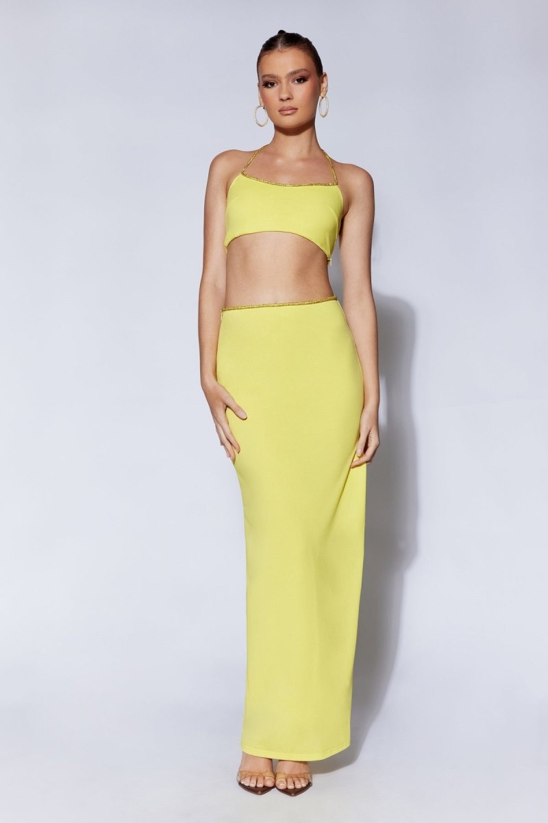 Women\'s Meshki Sweeney Diamante Maxi Split Skirts Yellow Australia | X3G-4830