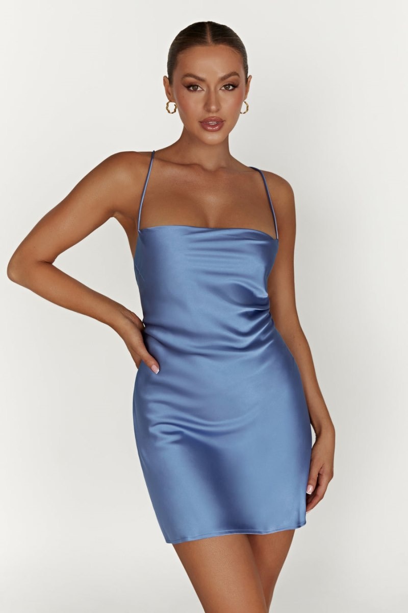 Women's Meshki Sydney Satin Mini Dress Blue Australia | W6E-4167