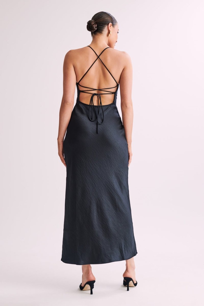 Women's Meshki Sydney Straight Neck Slip Maxi Dress Black Australia | X1K-8774