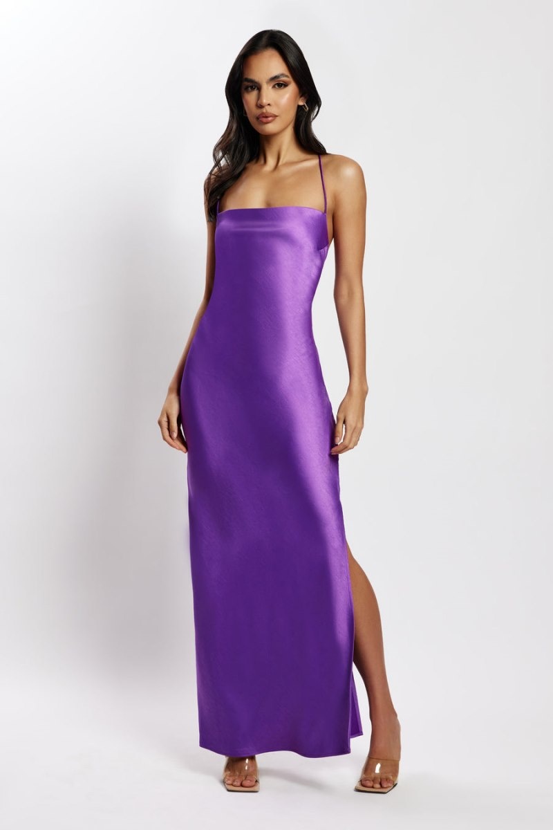 Women's Meshki Sydney Straight Neck Slip Maxi Dress Purple Australia | U3V-4284