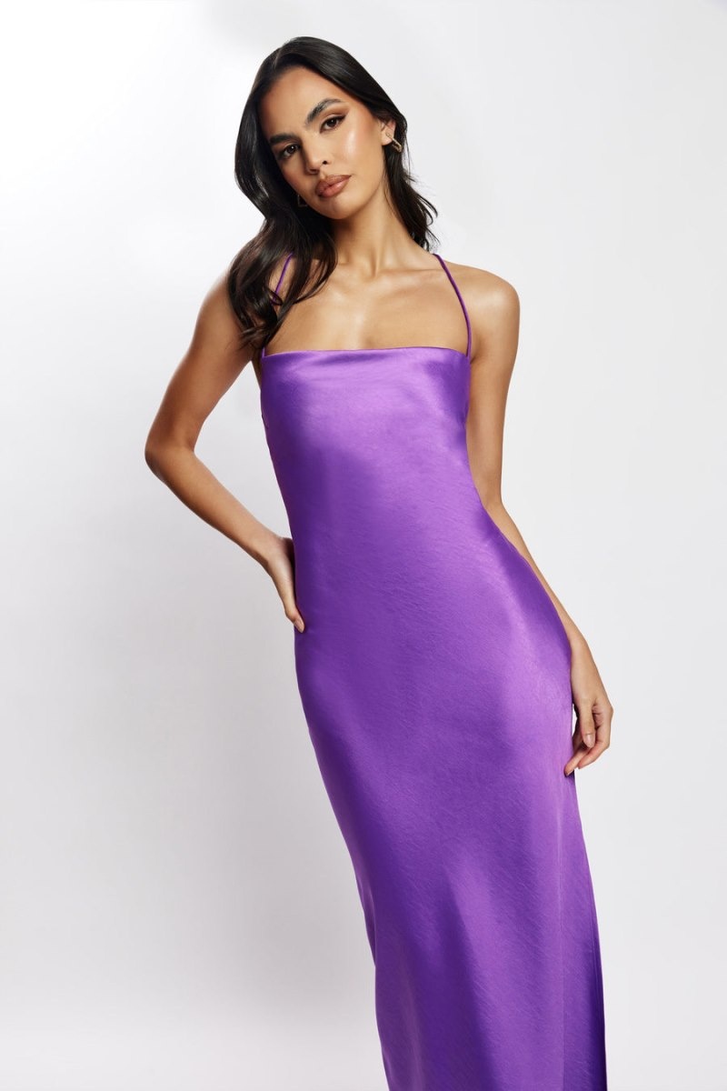 Women's Meshki Sydney Straight Neck Slip Maxi Dress Purple Australia | U3V-4284