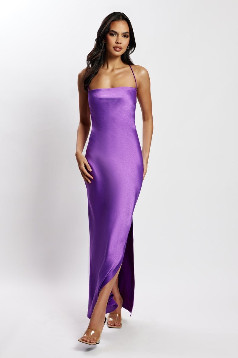 Women's Meshki Sydney Straight Neck Slip Maxi Dress Purple Australia | U3V-4284