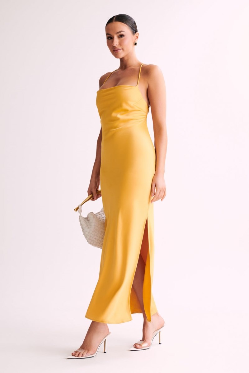 Women's Meshki Sydney Straight Neck Slip Maxi Dress Yellow Australia | K1Z-1666