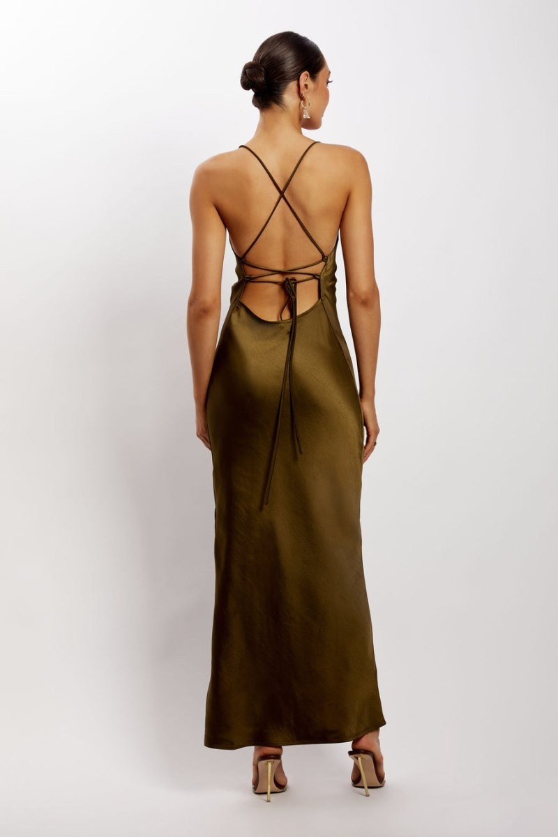 Women's Meshki Sydney Straight Neck Slip Maxi Dress Khaki Australia | F1H-1282