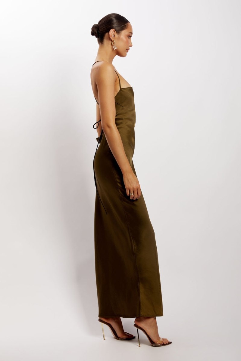 Women's Meshki Sydney Straight Neck Slip Maxi Dress Khaki Australia | F1H-1282