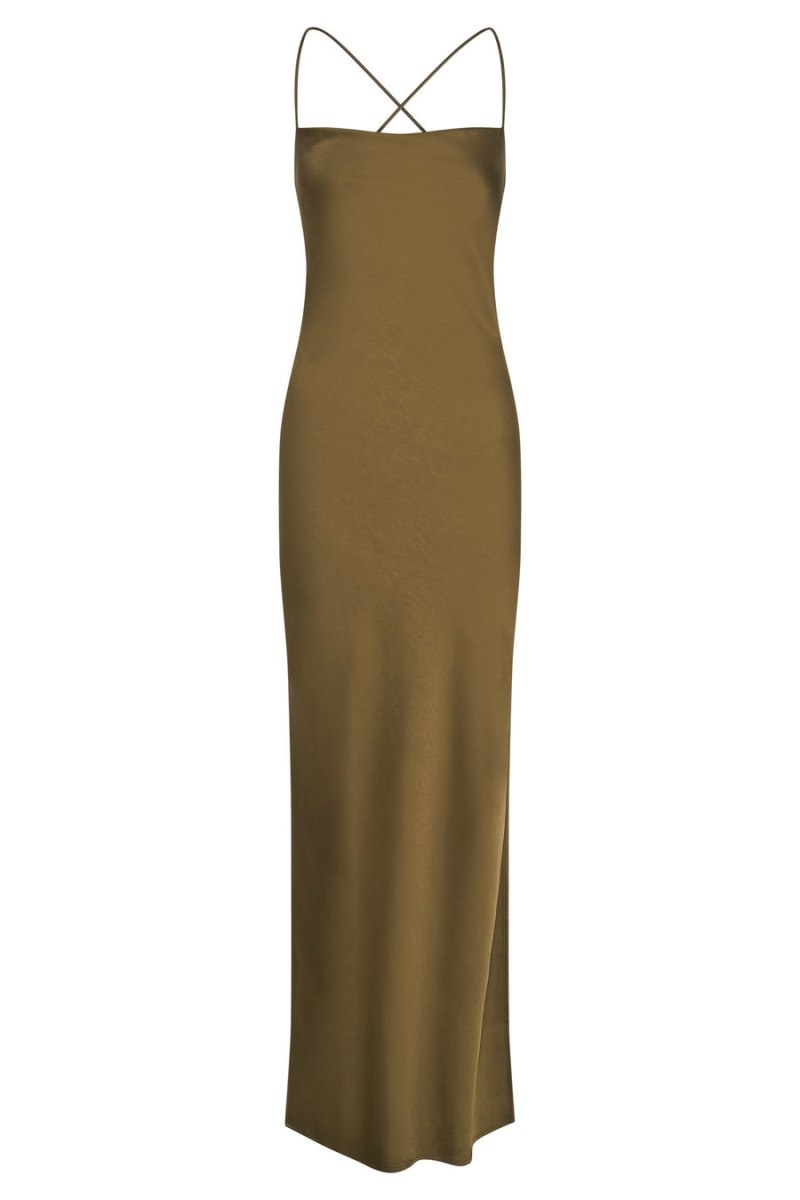 Women's Meshki Sydney Straight Neck Slip Maxi Dress Khaki Australia | F1H-1282