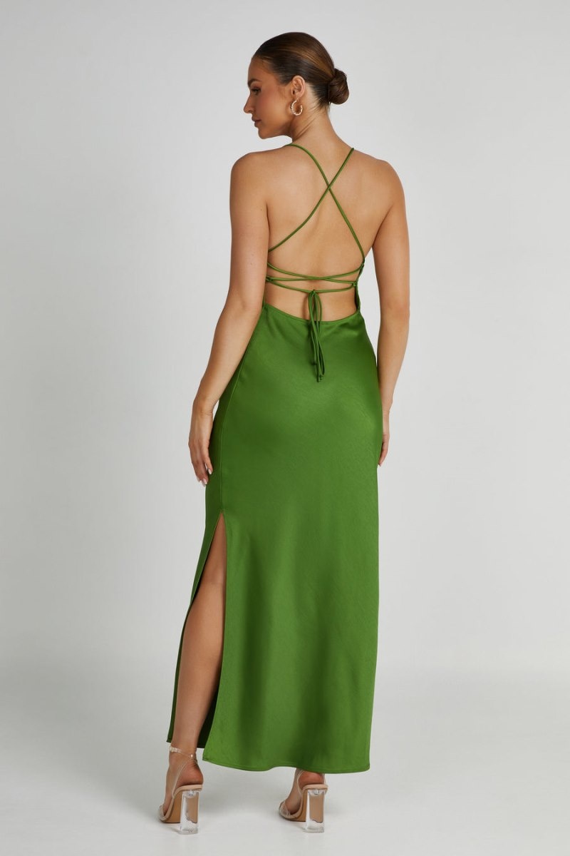 Women's Meshki Sydney Straight Neck Slip Maxi Dress Green Australia | V4R-5015