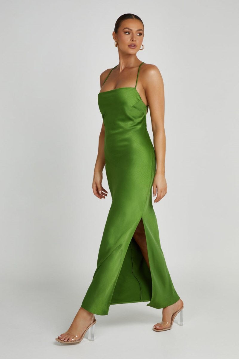 Women's Meshki Sydney Straight Neck Slip Maxi Dress Green Australia | V4R-5015