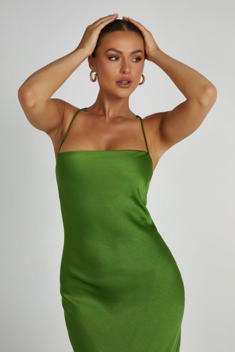 Women's Meshki Sydney Straight Neck Slip Maxi Dress Green Australia | V4R-5015