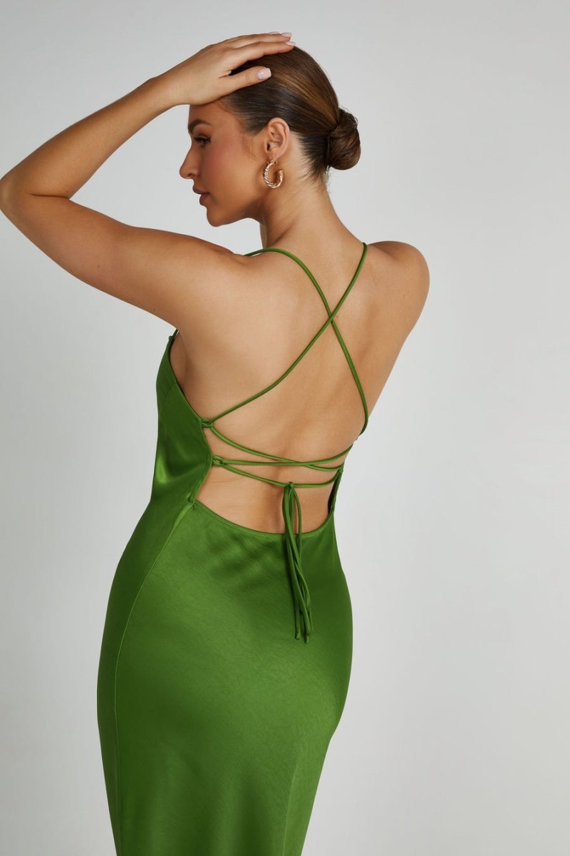 Women's Meshki Sydney Straight Neck Slip Maxi Dress Green Australia | V4R-5015