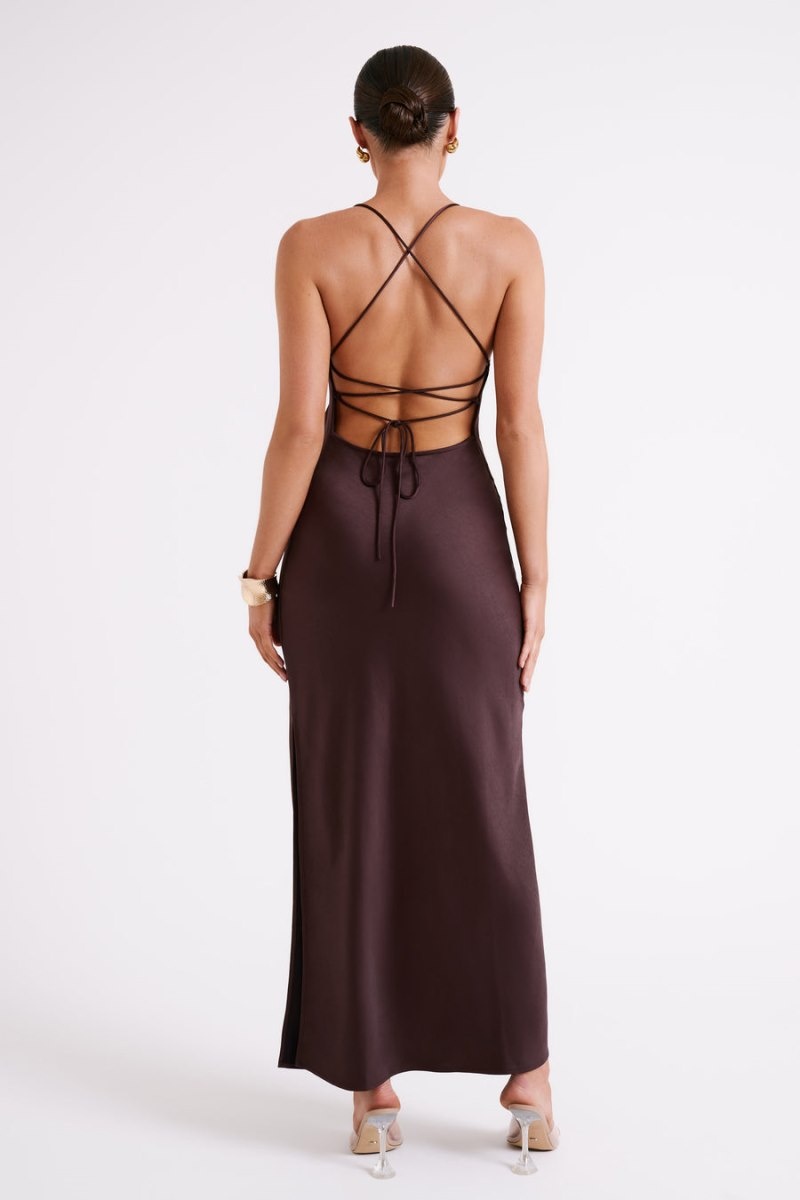 Women's Meshki Sydney Straight Neck Slip Maxi Dress Chocolate Australia | S0Q-5769