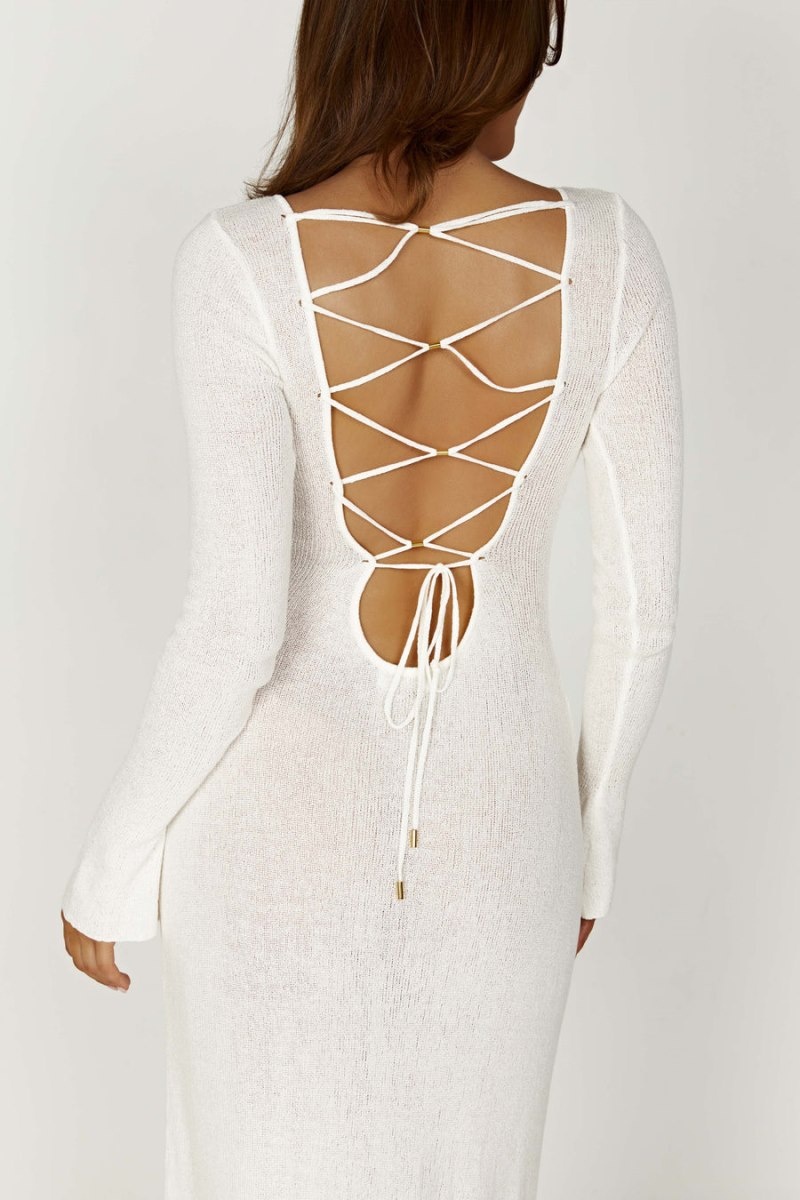 Women's Meshki Talia Open Back Knit Maxi Dress White Australia | E4D-3082