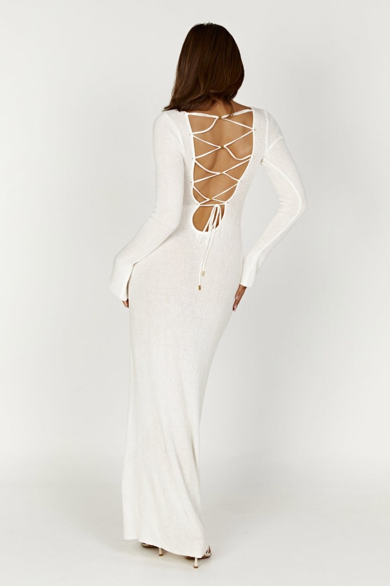 Women's Meshki Talia Open Back Knit Maxi Dress White Australia | E4D-3082