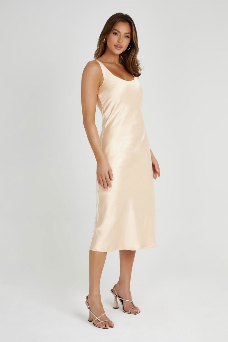 Women's Meshki Tamara Satin Iridescent Slip Midi Dress Pink Australia | R6Z-0101