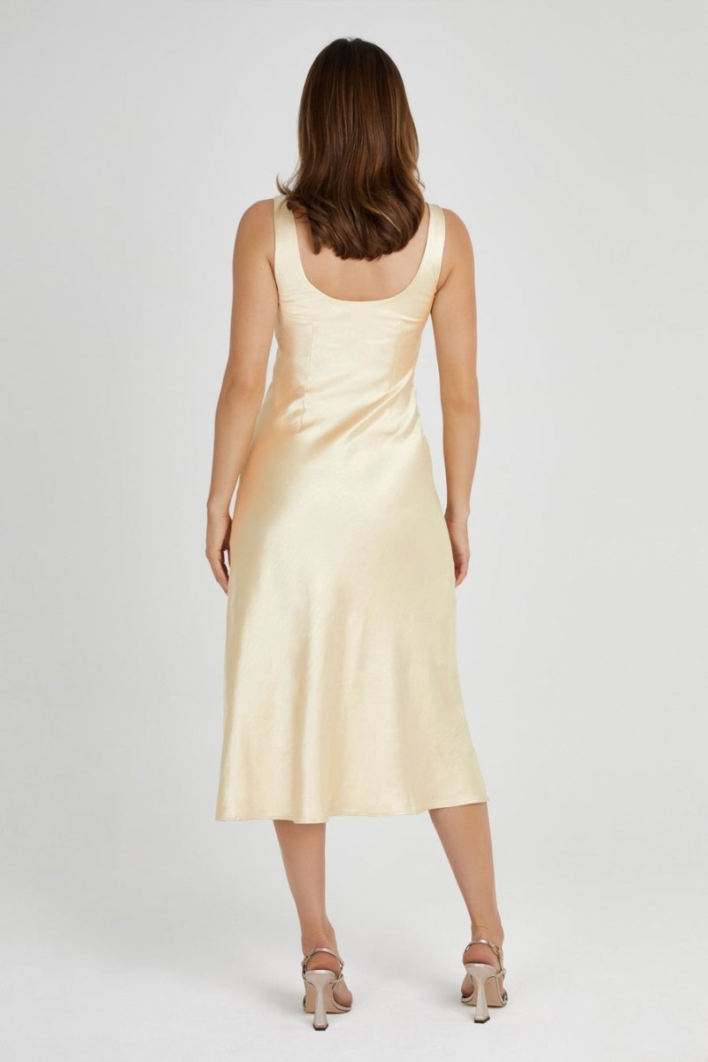 Women's Meshki Tamara Satin Iridescent Slip Midi Dress Gold Australia | W1G-6661