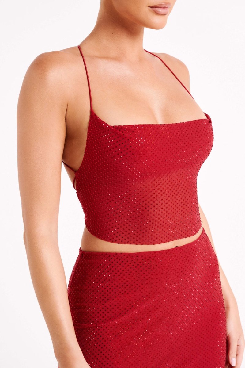 Women's Meshki Tamra Strappy Diamante Tops Red Australia | M9C-2693