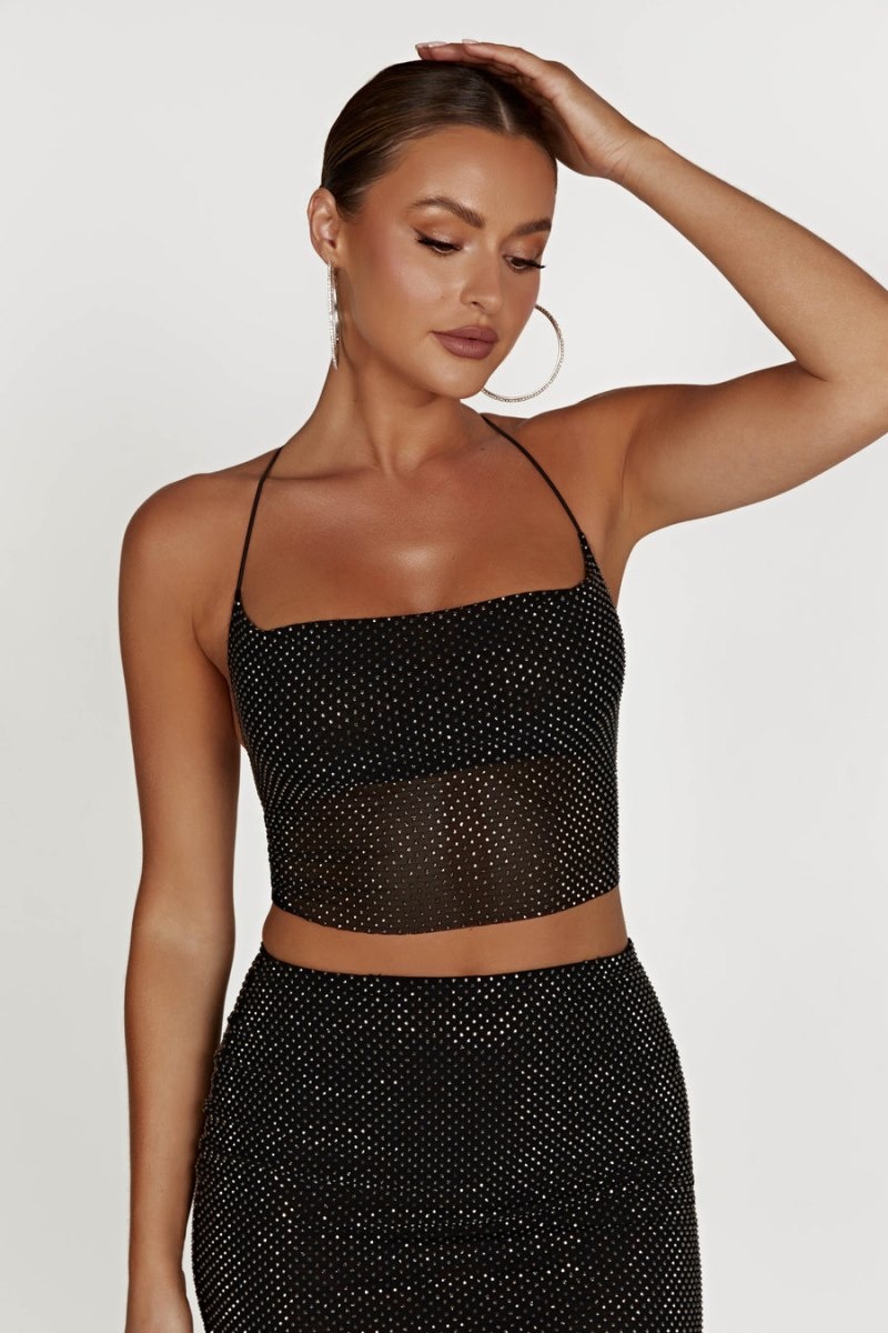 Women's Meshki Tamra Strappy Diamante Tops Black Australia | Z9A-8238