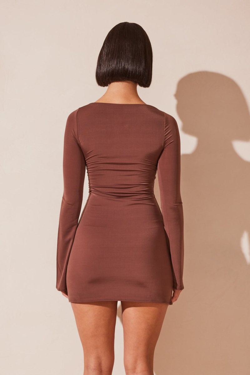 Women's Meshki Tarna Slinky A-Line Mini Dress Chocolate Australia | L9J-3970