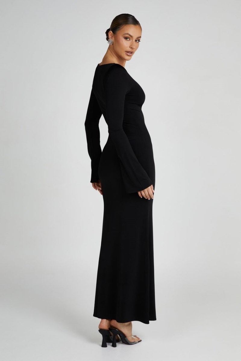 Women's Meshki Tarna Slinky Fishtail Maxi Dress Black Australia | J9R-7905