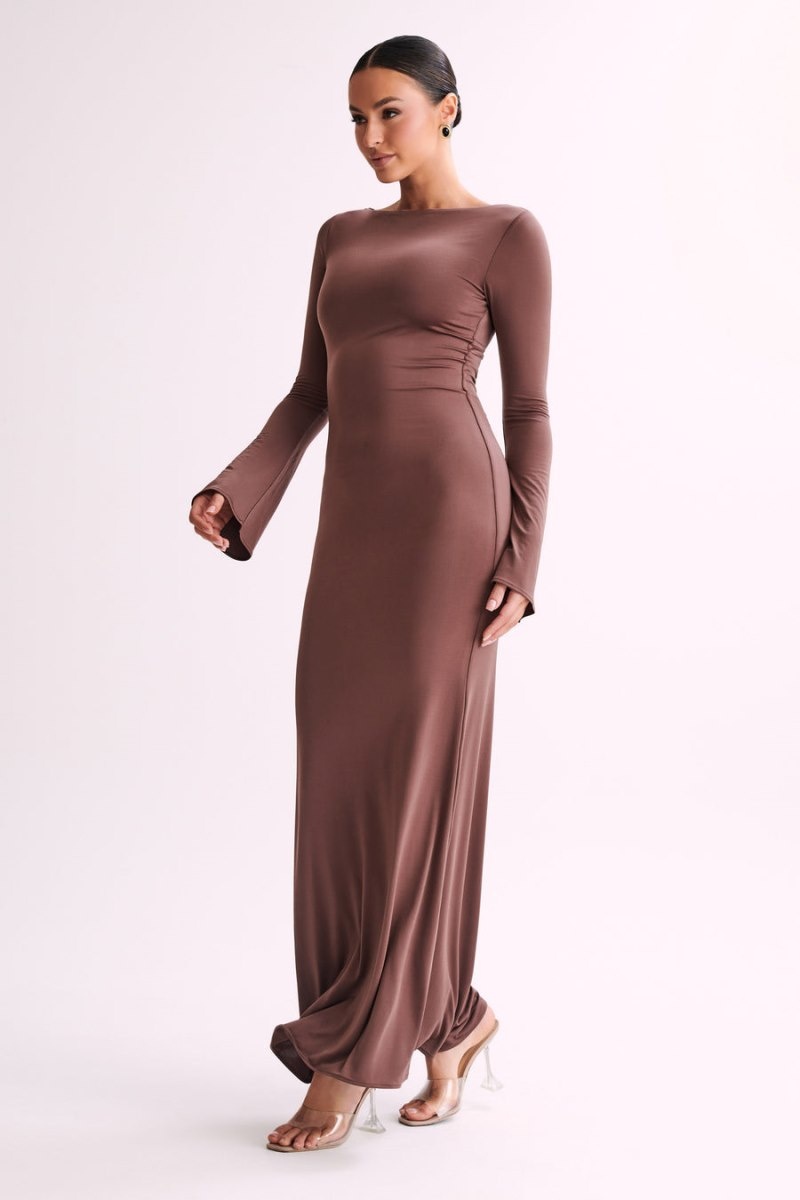 Women's Meshki Tarna Slinky Fishtail Maxi Dress Brown Australia | I9C-8482