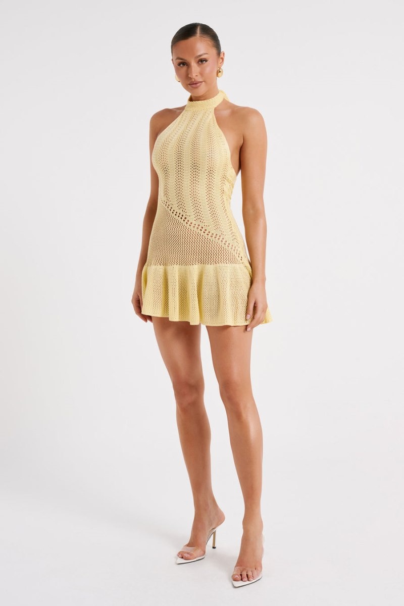 Women's Meshki Tash Yarn Halter Mini Dress Lemon Australia | X3R-7878