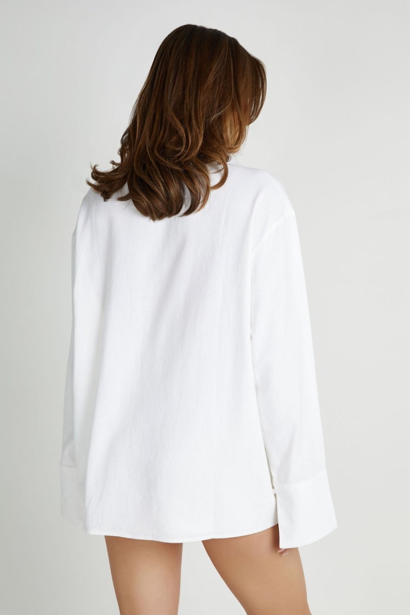 Women's Meshki Tasha Oversized Linen Shirts White Australia | V1K-4131