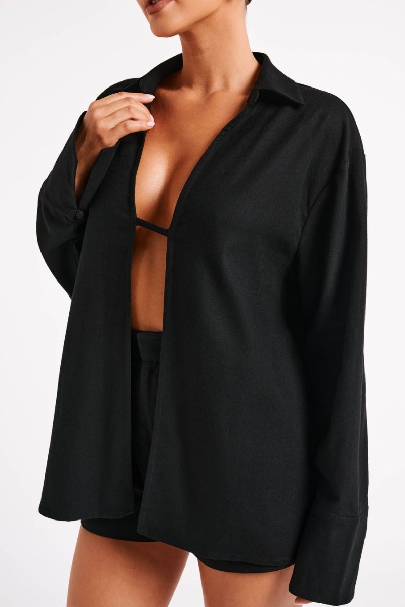 Women's Meshki Tasha Oversized Linen Shirts Black Australia | A5K-0606