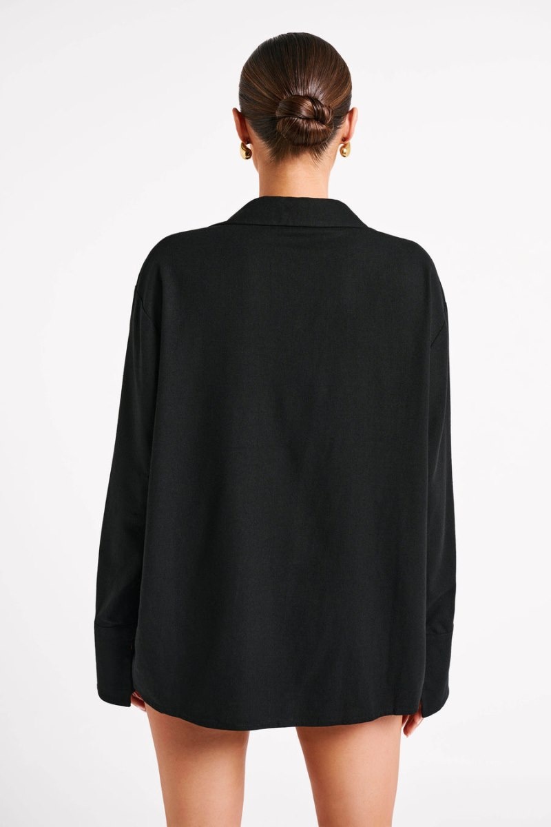 Women's Meshki Tasha Oversized Linen Shirts Black Australia | A5K-0606