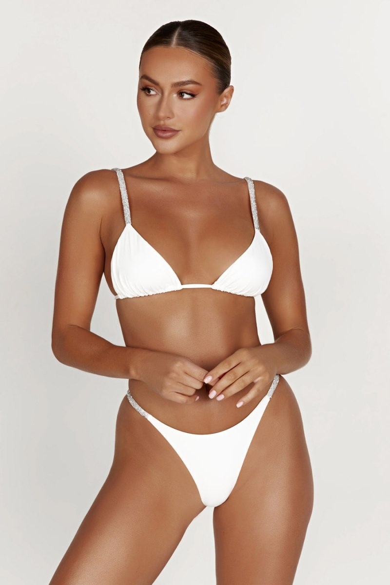 Women's Meshki Tatum Diamante Waist Recycled Bikini Bottom Bikinis White Australia | O2L-5863