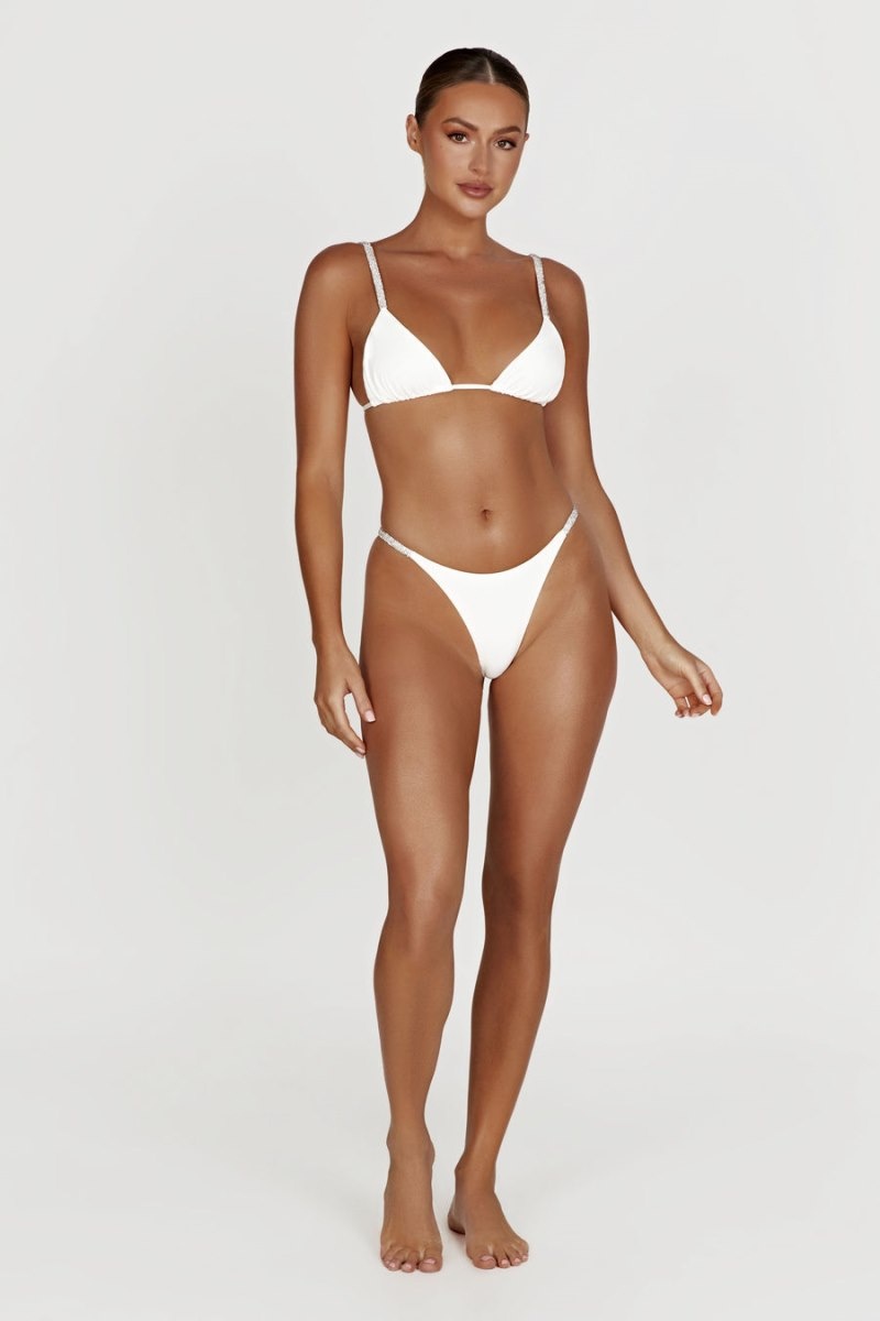 Women's Meshki Tatum Diamante Waist Recycled Bikini Bottom Bikinis White Australia | O2L-5863