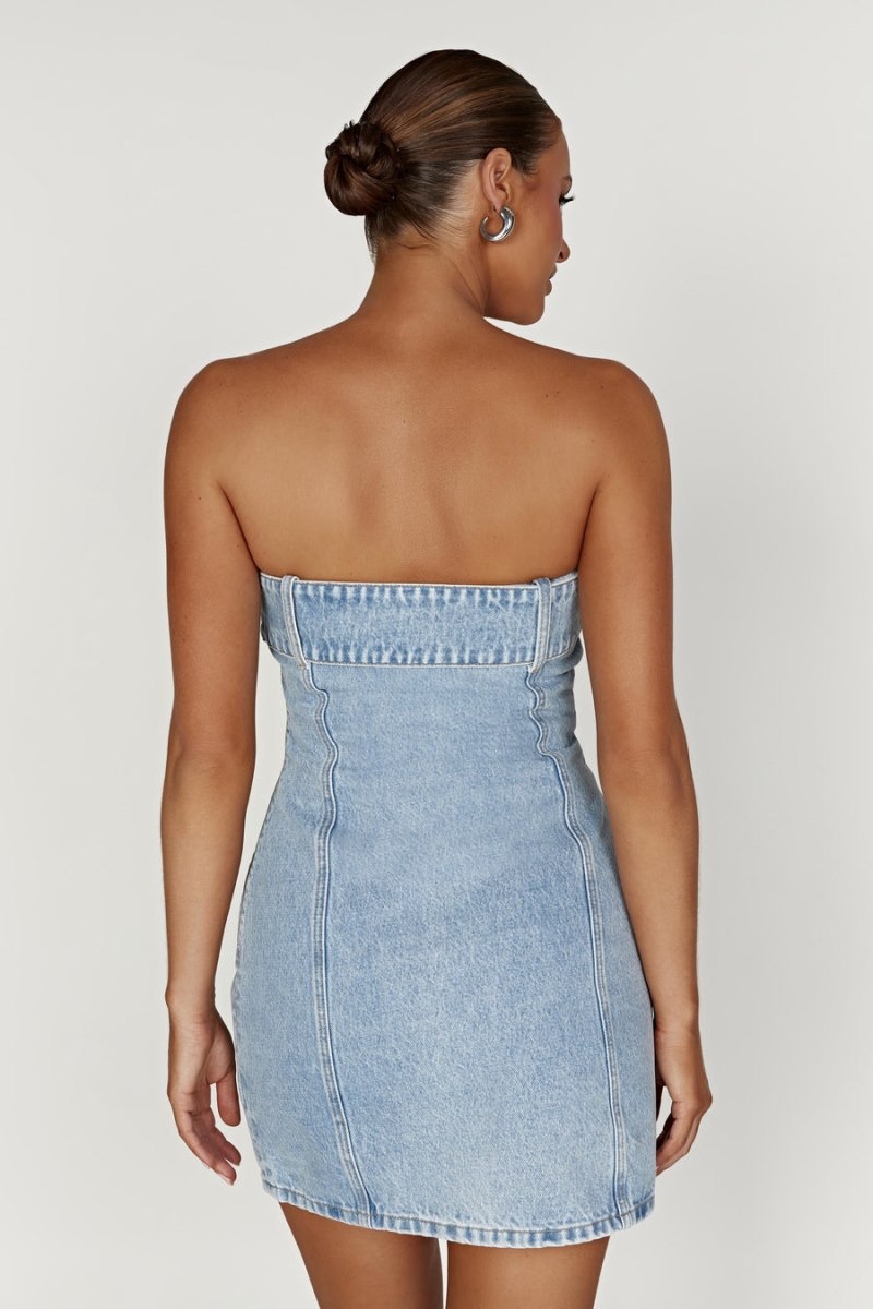 Women's Meshki Teddi Denim Mini Dress Blue Australia | E2O-2680