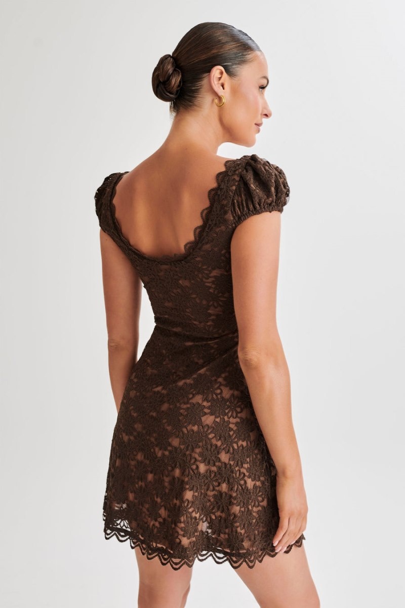 Women's Meshki Temperance Lace A-Line Mini Dress Chocolate Australia | K8N-9605